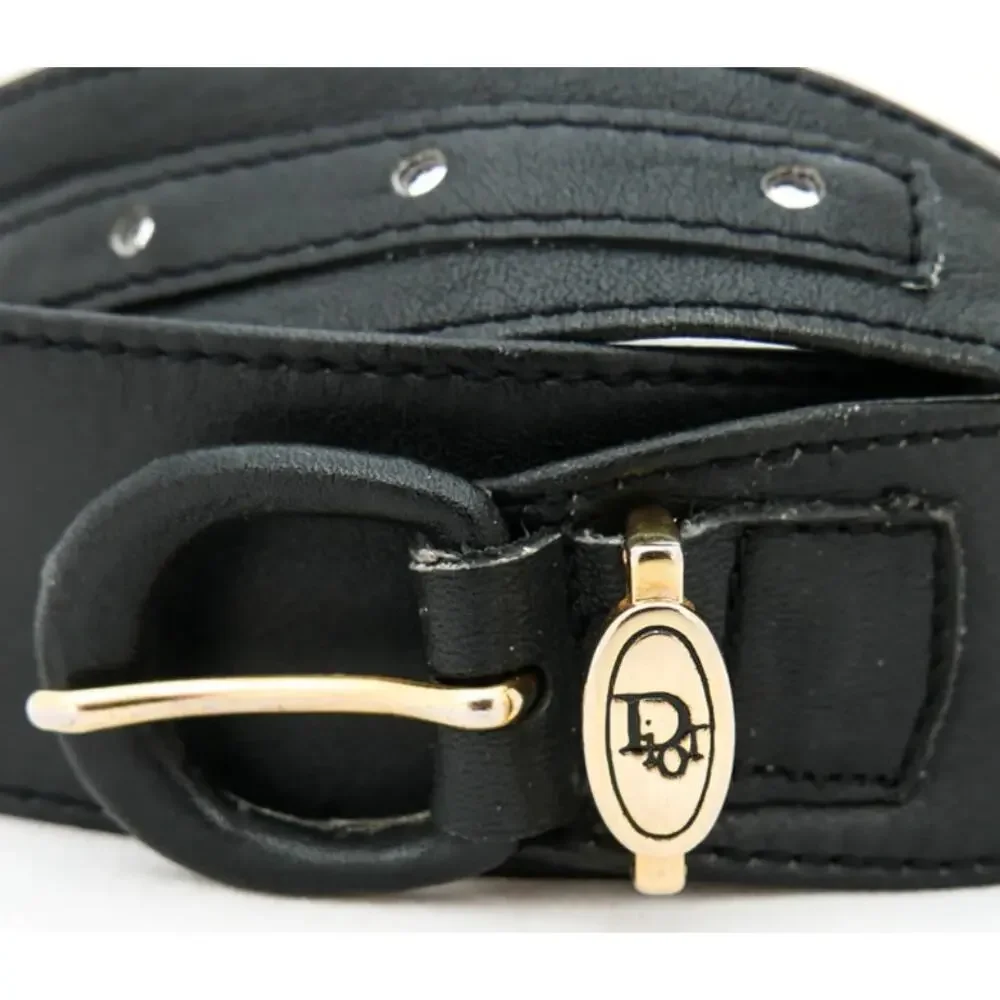 Christian Dior Black Leather Belt Womens Size Small Vintage Elegance Dressy Gold